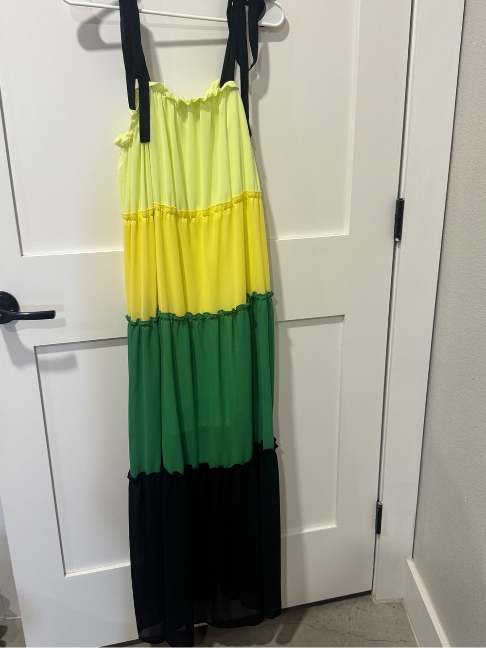 FAVLUX Neon Yellow, Yellow, Green and Black Tiered Maxi Dress